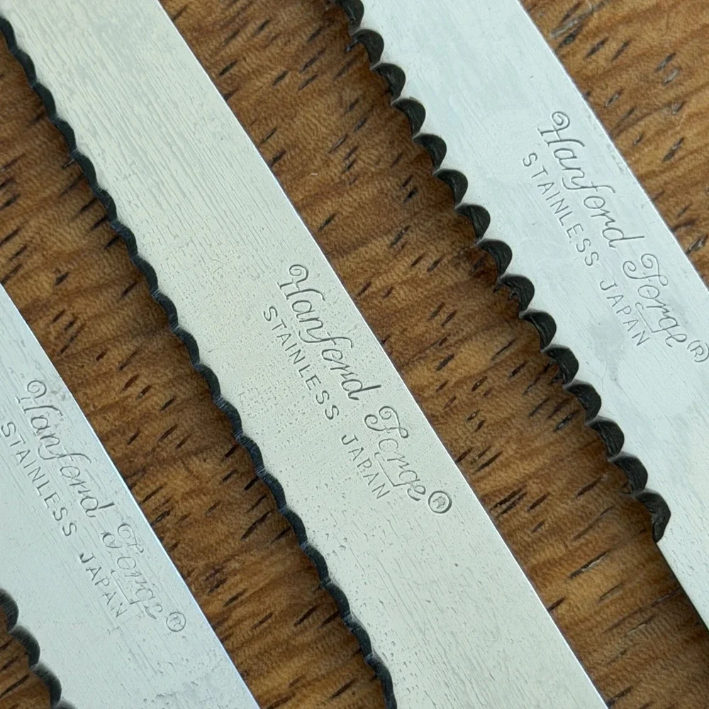 Hanford Forge Steak Knives Set of 3 Serrated Stainless Japan Wood Handle Brass